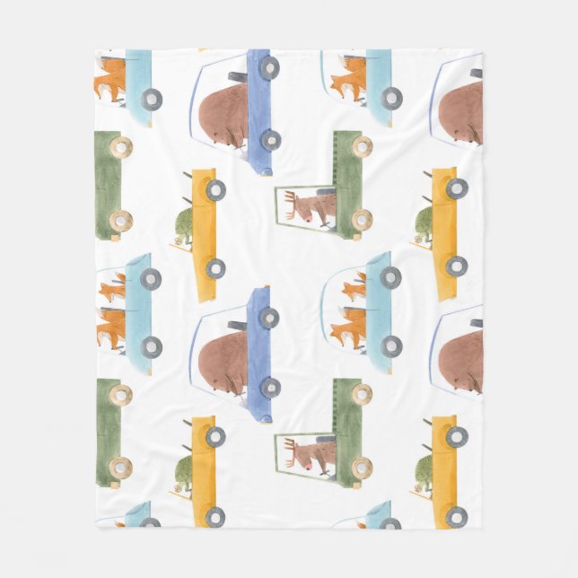 Baby animals: hand-drawn watercolor pattern. fleece blanket (Front)
