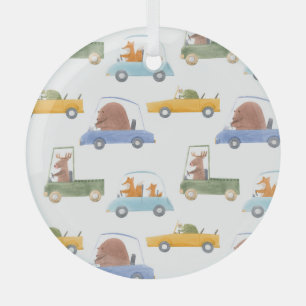 Baby animals: hand-drawn watercolor pattern. glass tree decoration