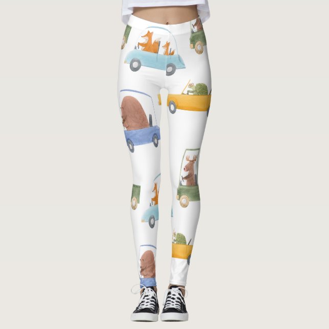 Baby animals: hand-drawn watercolor pattern. leggings (Front)