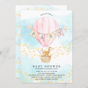 Baby Animals Hot Air Balloon Baby Boy Shower Invitation
