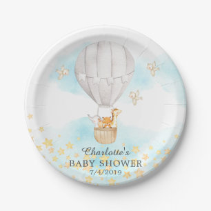 Baby Animals Hot Air Balloon Baby Shower 7" Plate