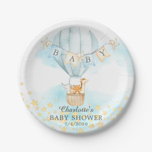Baby Animals Hot Air Balloon Baby Shower 7" Plate