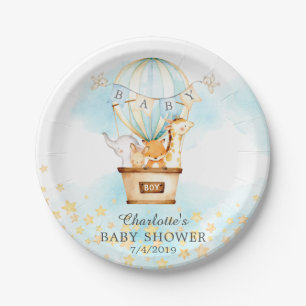 Baby Animals Hot Air Balloon Baby Shower 7" Plate