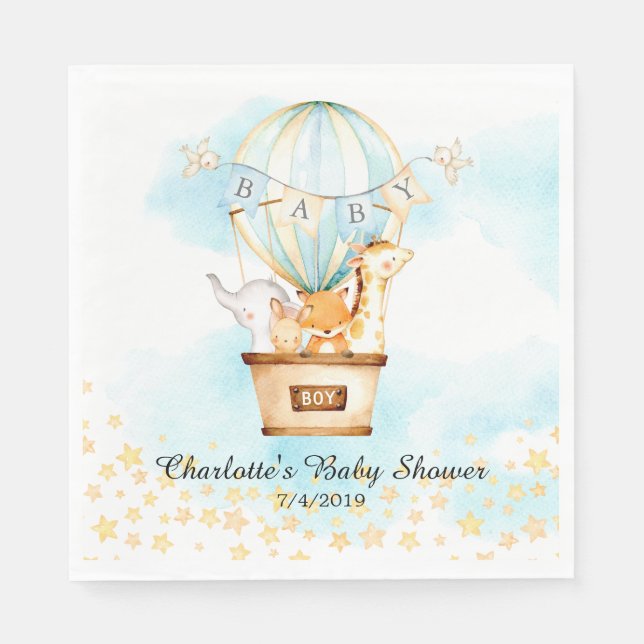Baby Animals Hot Air Balloon Shower Paper Napkins (Front)