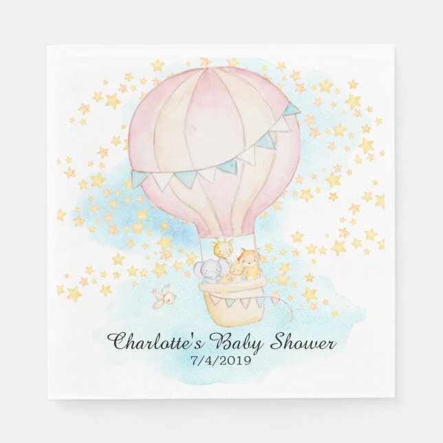 Baby Animals Hot Air Balloon Shower Paper Napkins (Front)