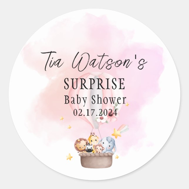  Baby Animals in a Hot Air Balloon Round Sticker (Front)