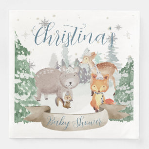 Baby Animals in a White Woodland Winter Forest Napkin