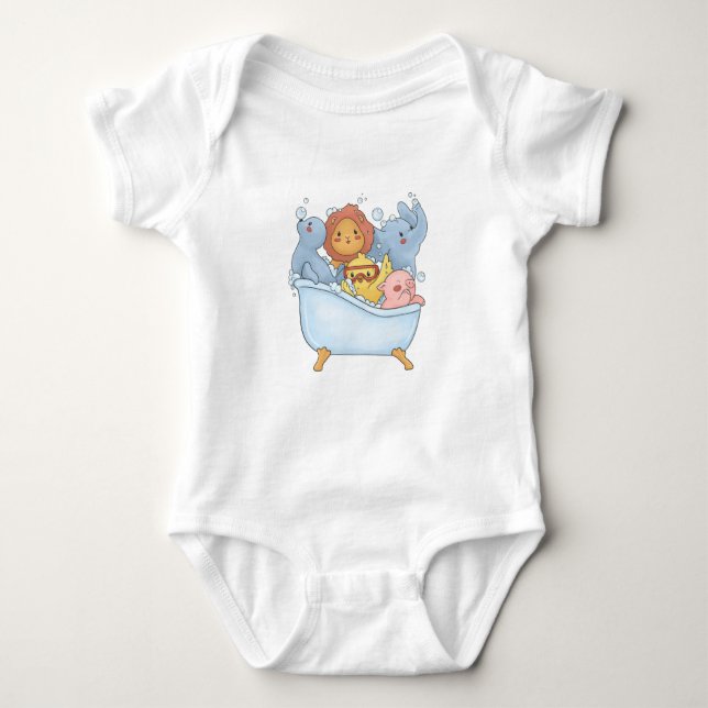Baby Animals In Bathtub Baby Bodysuit (Front)
