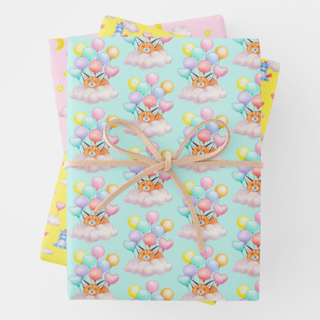 Baby Animals In The Clouds Wrapping Paper Sheet (In situ)