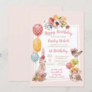 Baby Animals Little Girl Polka Dots Birthday Party Invitation