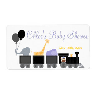 Baby Animals On A Train Baby Shower Bottle Labels