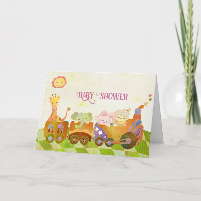Baby Animals on Choo Choo Train: Baby Shower Invitation (Front)
