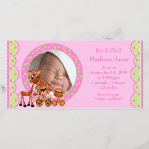 Baby Animals PHOTO Girl Birth Announcement