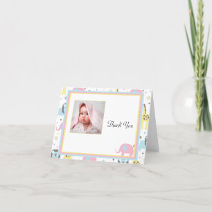 Baby Animals Pink Elephant Thank You Card