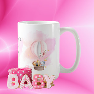 Baby Animals Safari In Pink Hot Air Balloon Coffee Mug