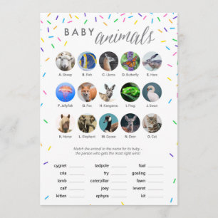 Baby Animals Shower Game Card - Sprinkles Themed