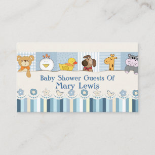 Baby Animals & Stripes Blue Baby Shower Place Card