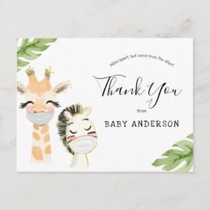 Baby Animals with Mask Shower by Mail Thank You Postcard