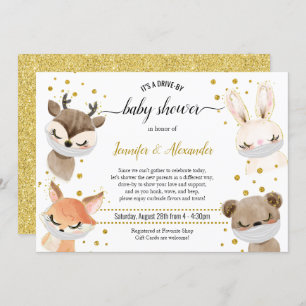 Baby Animals with Masks Drive-by Baby Shower Invitation