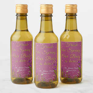 Baby Announcement – Burgundy & Floral Celebration Wine Label