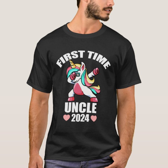 Baby Announcement Dabbing Unicorn  First Time Uncl T-Shirt (Front)