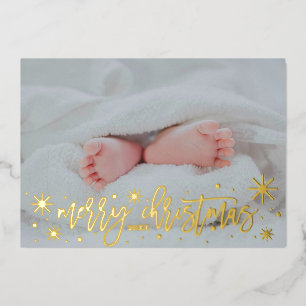Baby Announcement Foil MerryChristmas Holiday Card