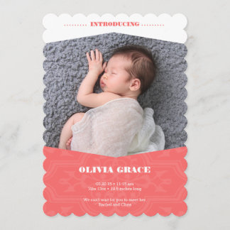 Baby Announcement for girl in Coral