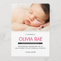 Baby Announcement in black, white and pink