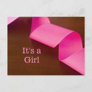 Baby announcement its a girl pink ribbon postcard
