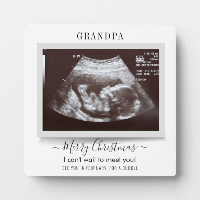 Baby Announcement Merry Christmas Grandpa Plaque (Front)