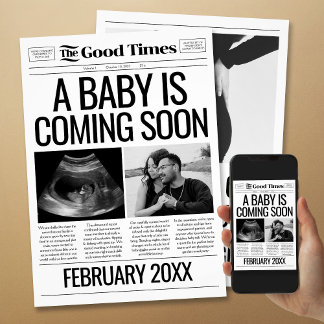 Baby Announcement Newspaper Pregnancy Reveal Card
