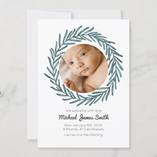 Baby Announcement Photo Card Wreath Baby greenery