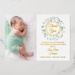 Baby Announcement Photo Gold Foil Thank You 