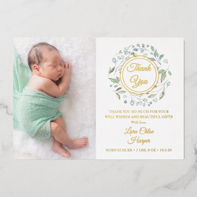 Baby Announcement Photo Gold Foil Thank You  (Front)