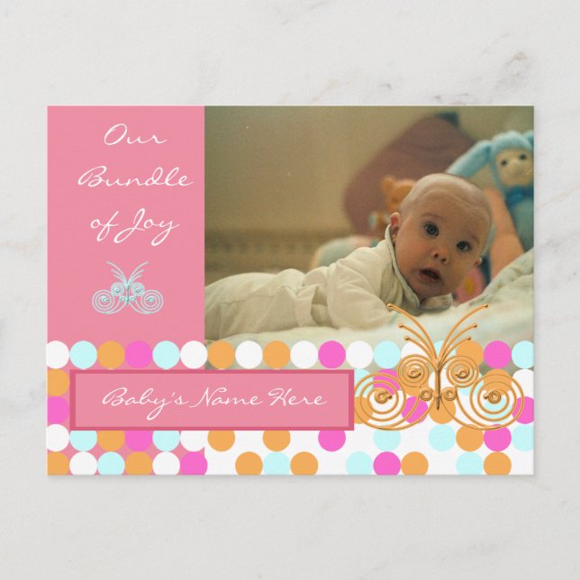 Baby Announcement Pink Postcard (Front)