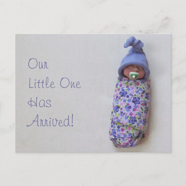 Baby Announcement: Polymer Clay Baby Announcement Postcard (Front)