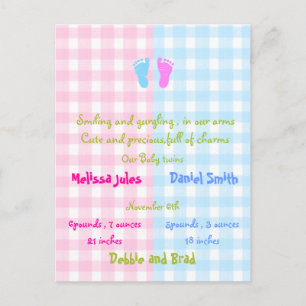 baby announcement postcard - twins