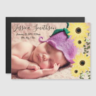 Baby Announcement Stats Sunflowers photo magnet