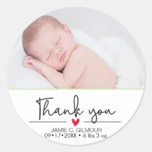 Baby Announcement, Thank you, Script Classic Round Sticker