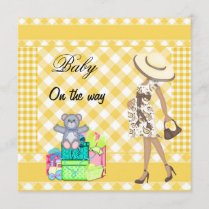 Baby Announcement Yellow Checks Gingham