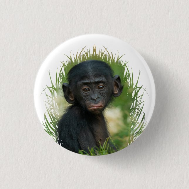 Baby Ape In the Grass 3 Cm Round Badge (Front)