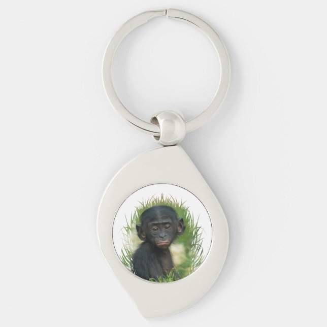 Baby Ape In the Grass Key Ring (Front)