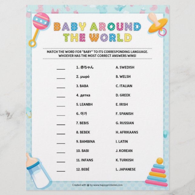 Baby Around The World [Baby Basics Blue] Custom Letterhead (Front)