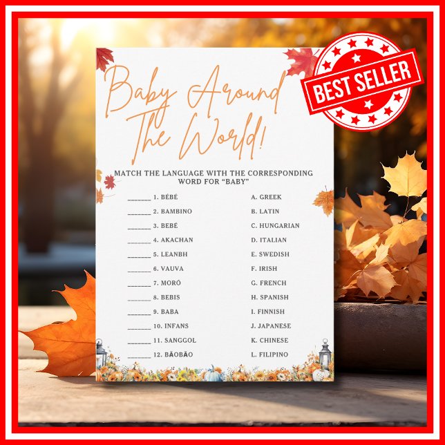 BABY AROUND THE WORLD Baby Shower Game PUMPKIN Invitation (BABY AROUND THE WORLD Easy Baby Shower Game A Little Pumpkin is on the Way Fall Autumn Theme)