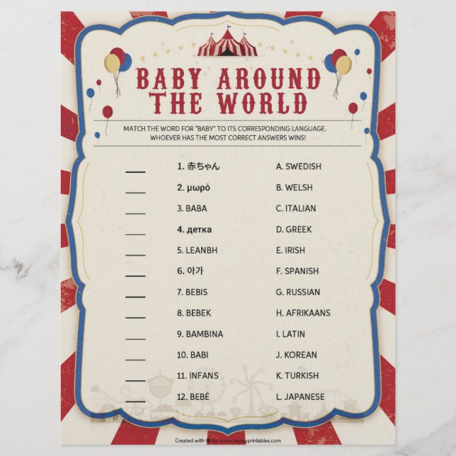 Baby Around The World [Circus Theme] Custom Letterhead (Front)