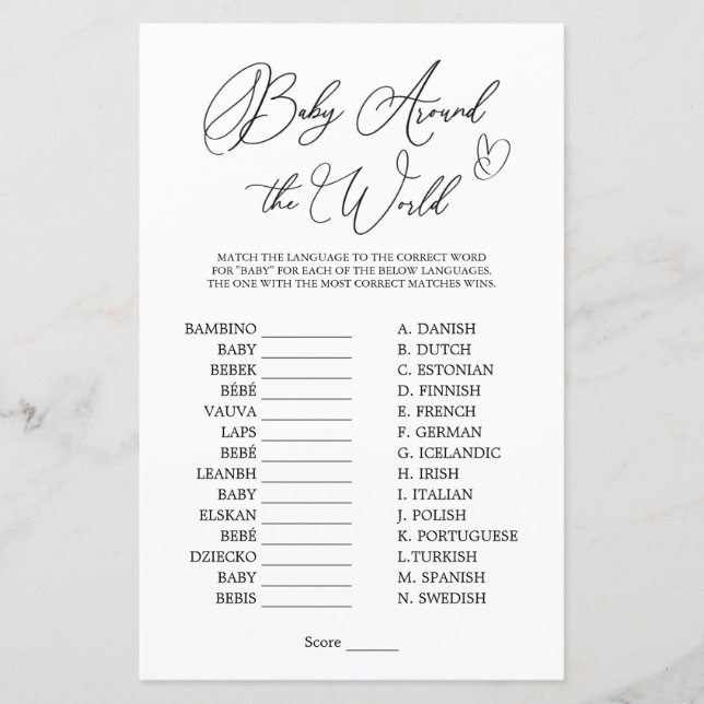 Baby Around the World Minimalist Baby Shower Game (Front)
