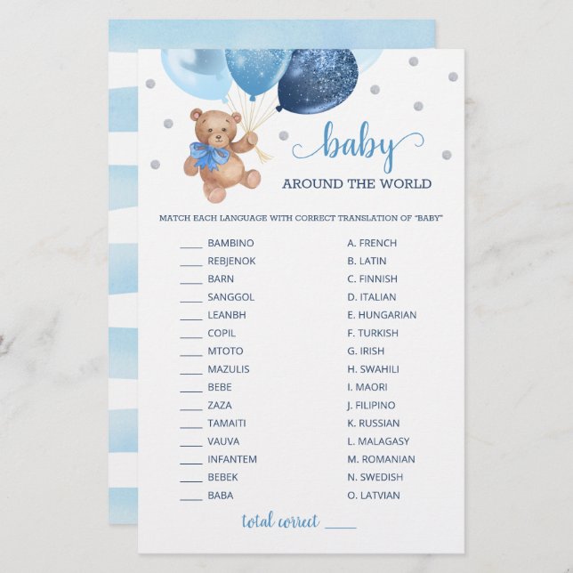 Baby Around The World Race Game Teddy Bear  (Front/Back)