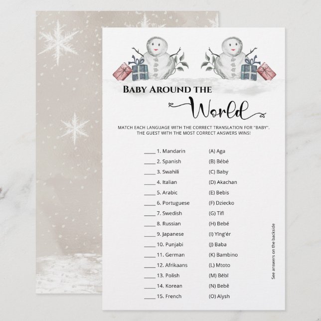 Baby Around the World Snowman Baby Shower (Front/Back)