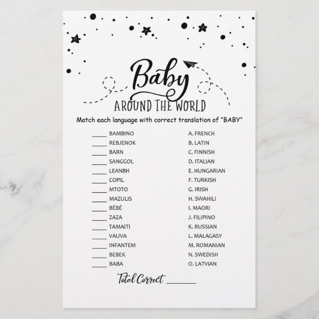 Baby Around the World with Answers Baby Shower (Front)