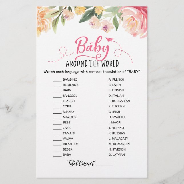 Baby Around the World with Answers Baby Shower (Front)